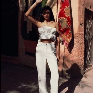 NWOT Zara White Ruffled Bandeau Crop Top